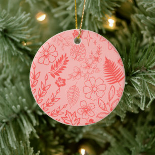 Décoration En Céramique Motif floral tropical rouge corail