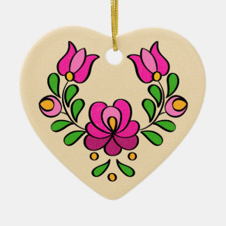 Décoration En Céramique Motif hongrois de broderie, "Matyó" - rose