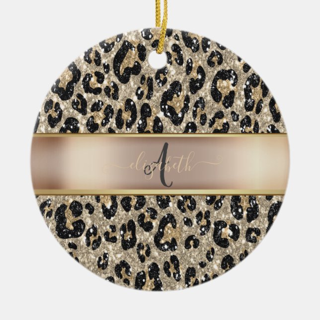 Décoration En Céramique Motif Léopard Pailleté Monogramme (Devant)