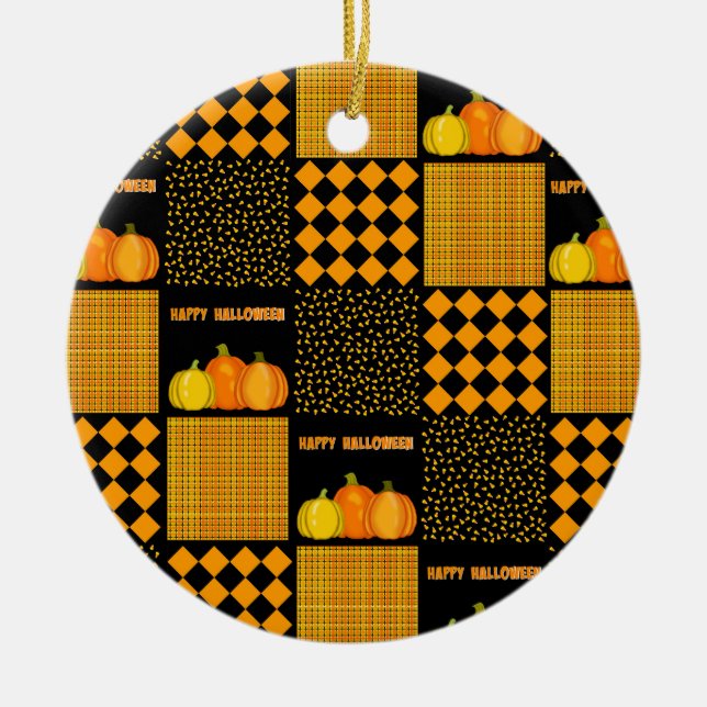 Décoration En Céramique Motif Patchwork Citrouille Halloween (Devant)