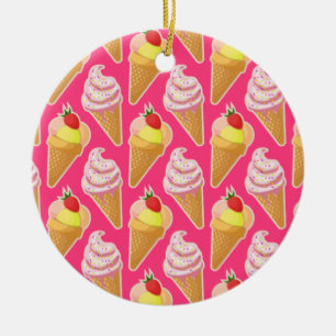 Décoration En Céramique Motif rose Kawaii avec crème glacée aux fraises