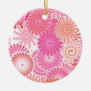 Décoration En Céramique Motif tourbillon fractal, nuances de rose et de co