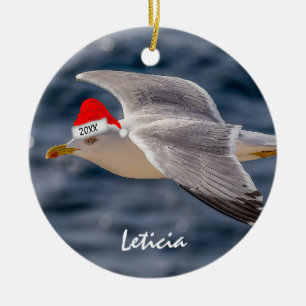Décoration En Céramique Mouette au chapeau de Santa Noël