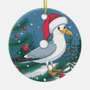 Décoration En Céramique Mouette de Noël drôle de puce - Mouette de Noël