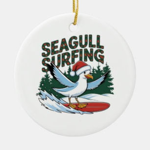 Décoration En Céramique Mouette surfeuse d'hiver, Mouette de Noël
