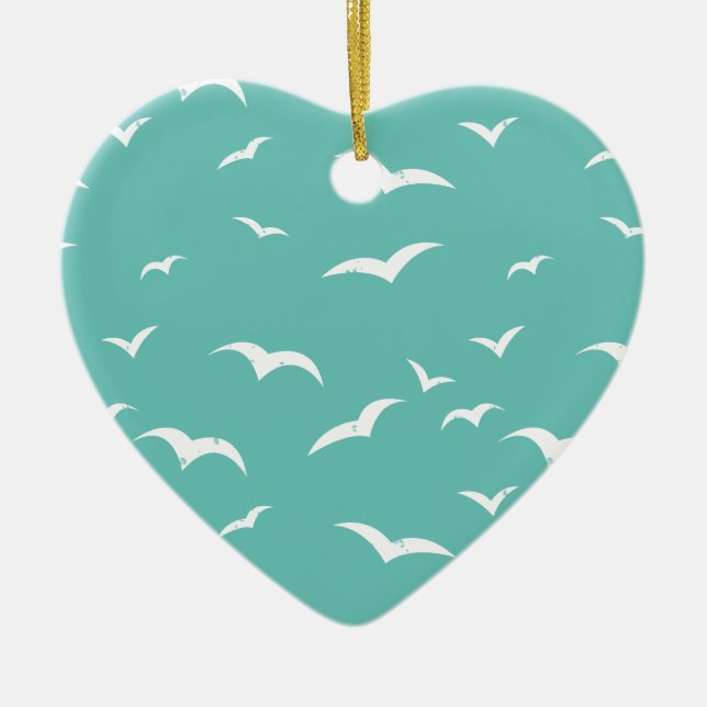 Décoration En Céramique Mouettes marines Patiné Turquoise Bleu et blanc (Devant)