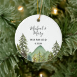 Décoration En Céramique Mountain Pine Trees Wedding Ornament Gift<br><div class="desc">Mountain Pine Trees Wedding Ornament Gift
Personalized with your own name,  event,  and year!</div>