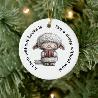 Décoration En Céramique Mouton Mignon et Fantaisiste Lisant un Livre