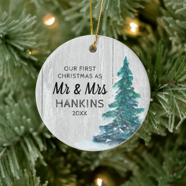 Décoration En Céramique Mr & Mrs First Christmas Marié Rustic Pine Tree (Arbre)