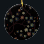 Décoration En Céramique Multi-Colored Flowers On Black<br><div class="desc">vintage flowers with leather texture in multi-colors on black background.</div>