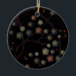 Décoration En Céramique Multi-Colored Flowers On Black<br><div class="desc">vintage flowers with leather texture in multi-colors on black background.</div>