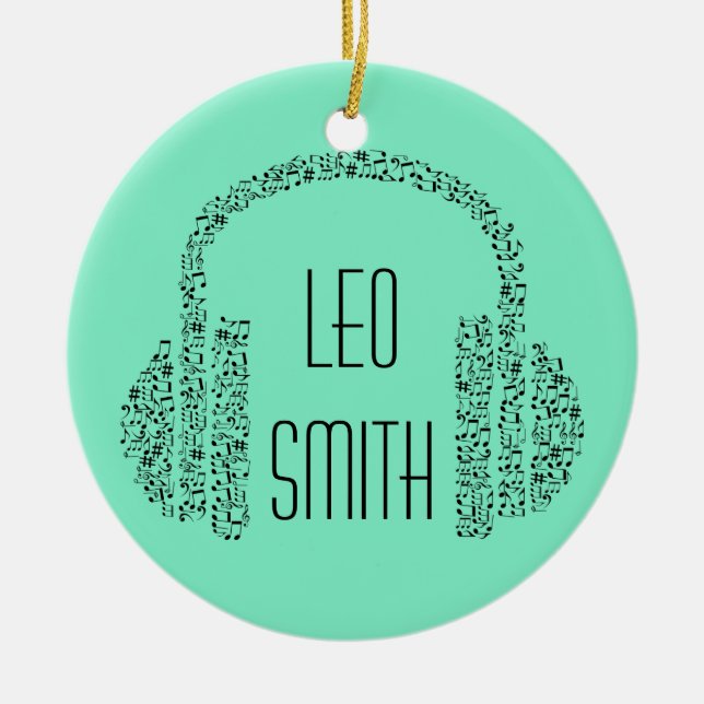 Décoration En Céramique Music theme notes headphones personalised name (Devant)
