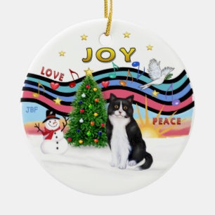 Décoration En Céramique Musique de Noël #1 - chat noir et blanc