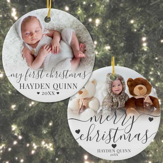 Décoration En Céramique My First Christmas Script New Baby Photo (My First Christmas Script New Baby Photo Ceramic Ornament )