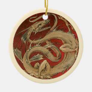 Décoration En Céramique Mythologie Vintage, Dragon Asiatique Doré