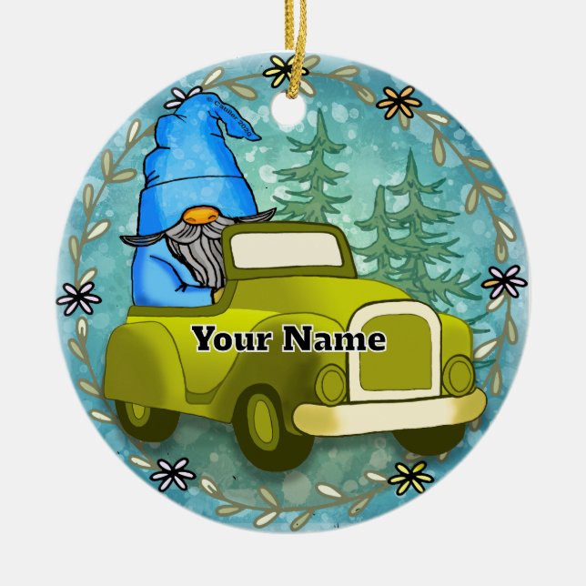Décoration En Céramique Nain conduisant une voiture (Devant)