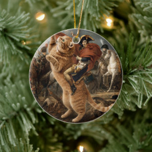 Décoration En Céramique Napoléon chevauchant un chat de bataille géant    