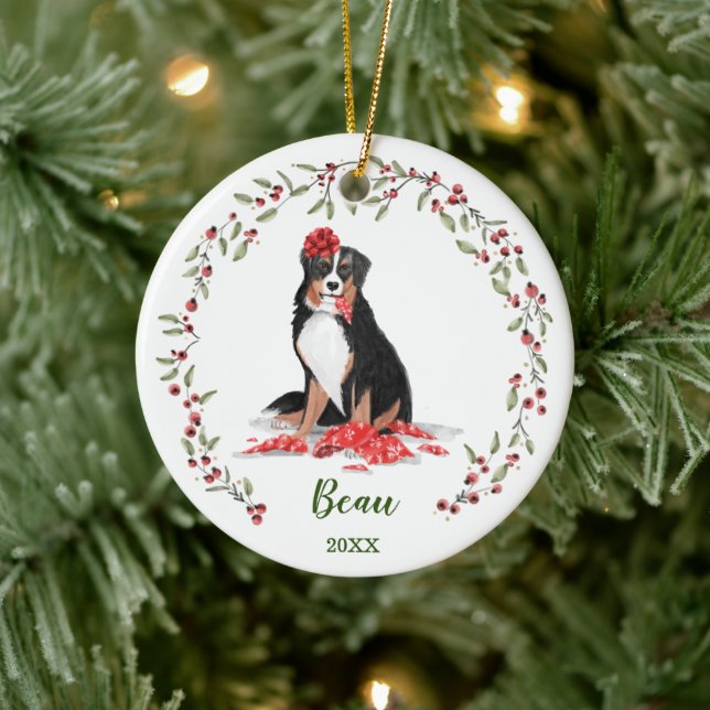 Décoration En Céramique Naughty Aquarelle Burnese Chien Mémoire photo (Arbre)