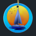 Décoration En Céramique Navigation de catamaran<br><div class="desc">Voilier de catamaran avec un coucher du soleil d'océan et mouettes et un arrière - plan de bleu d'océan.</div>