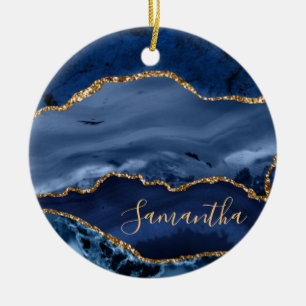 Décoration En Céramique Navy Blue and Faux Gold Glitter Marble Agate