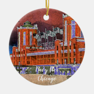 Décoration En Céramique Navy Pier Chicago 1920's Watercolor Art Windy City