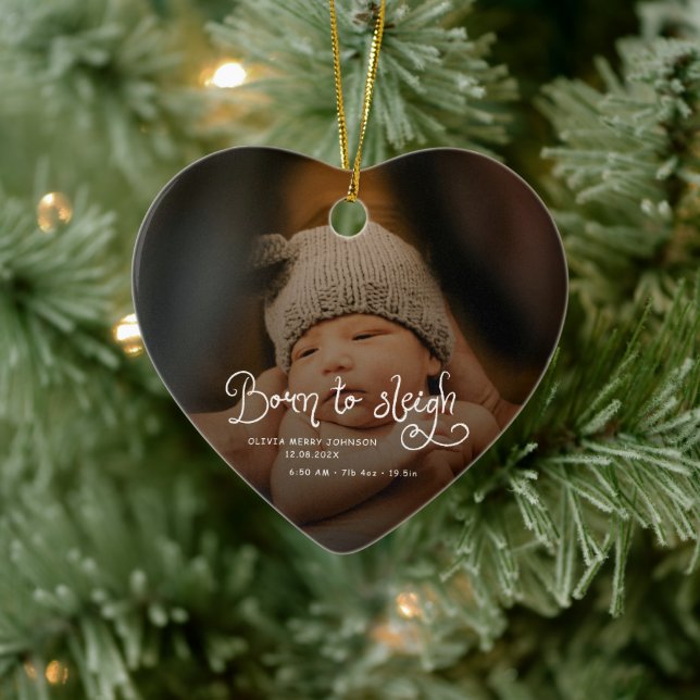 Décoration En Céramique Né pour dévaler bébé photo naissance stats Noël (Arbre)