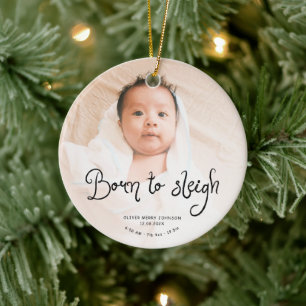 Décoration En Céramique Né pour dévaler bébé photo naissance stats Noël