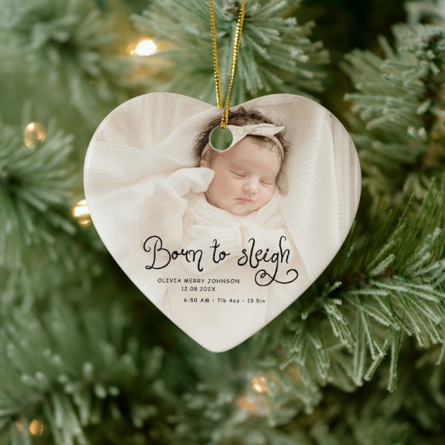 Décoration En Céramique Né pour dévaler bébé photo naissance stats Noël (Arbre)