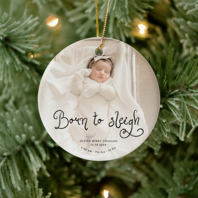Décoration En Céramique Né pour dévaler bébé photo naissance stats Noël (Arbre)