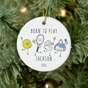 Décoration En Céramique Né pour jouer au tennis pour enfants personnalisé