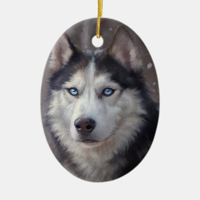 Décoration En Céramique Neige sibérienne Husky (Devant)