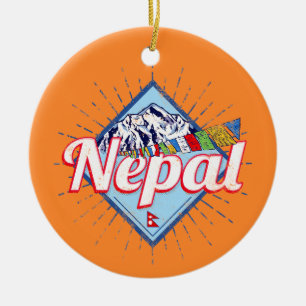 Décoration En Céramique Nepal with Mountains Retro Flags Vintage Holiday