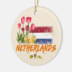 Décoration En Céramique Netherlands Vintage Holland Flag and Dutch Tulip