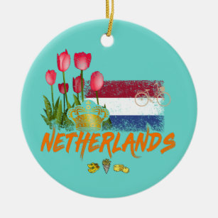 Décoration En Céramique Netherlands Vintage Holland Flag and Dutch Tulip