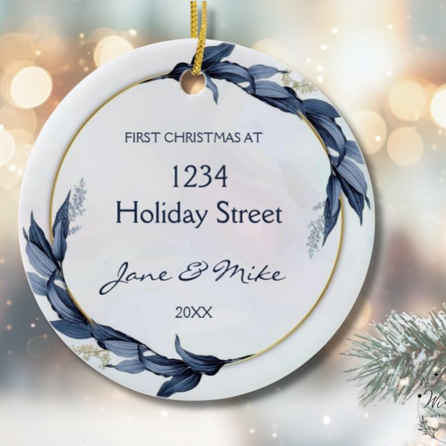 Décoration En Céramique New Home Blue Floral First Home Christmas  (Créateur téléchargé)