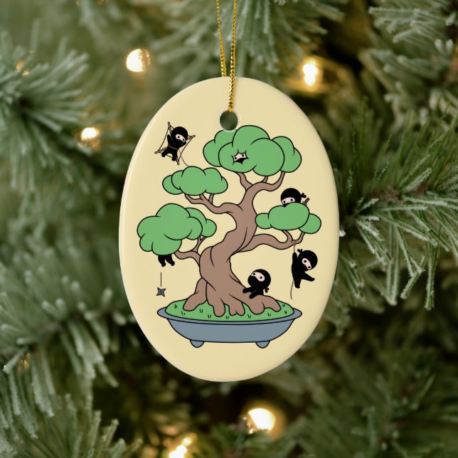 Décoration En Céramique Ninjas minuscules en bonsaï sur jaune (Arbre)