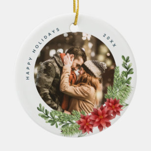 Décoration En Céramique Noël À feuillage persistant et Poinsettia Photo