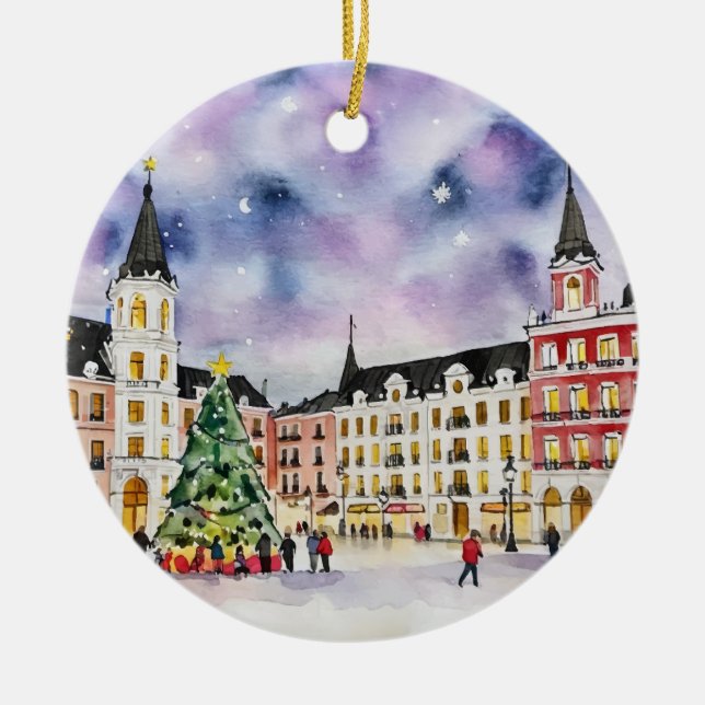 Décoration En Céramique Noël à Madrid Espagne Aquarelle (Devant)