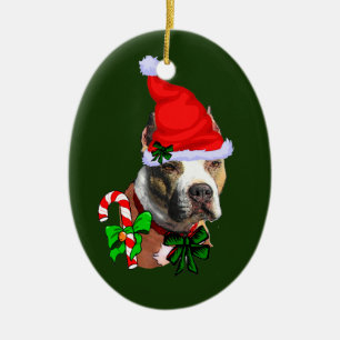 Décoration En Céramique Noël américain de Terrier de pitbull