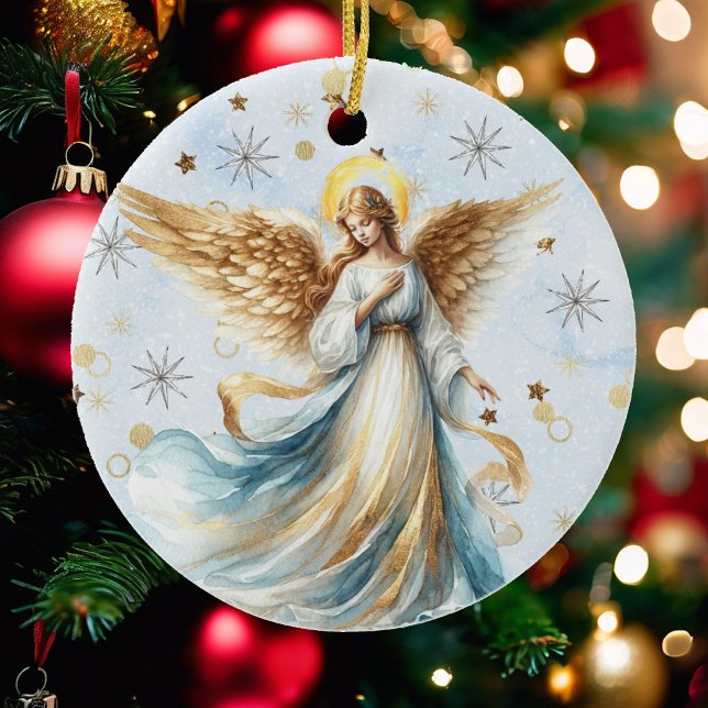 Décoration En Céramique Noël Angel or bleu aquarelle (Créateur téléchargé)