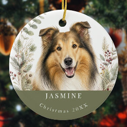 Décoration En Céramique Noël aquarelle de race de chien Sheltie