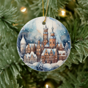 Décoration En Céramique Noël aquarelle ville ajouter sentiment