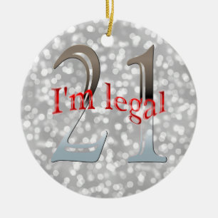 Décoration En Céramique Noël argenté de Bokeh de 21ème anniversaire