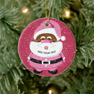 Décoration En Céramique Noël au Père Noël afro-américain rose mignon