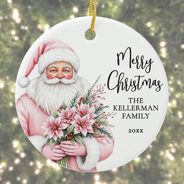 Décoration En Céramique Noël au Père Noël rose (Pink Santa Merry Christmas Ceramic Ornament)