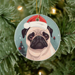 Décoration En Céramique Noël avec un Pug
