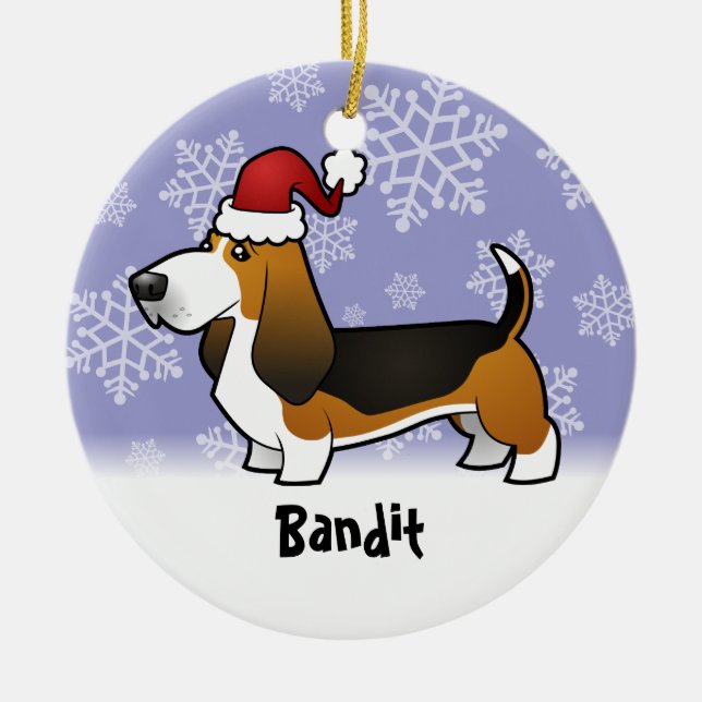 Décoration En Céramique Noël Basset Hound (ajoutez votre nom d'animaux (Devant)
