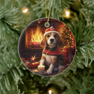 Décoration En Céramique Noël Beagle, Cadeau pour amateur de police Beagle