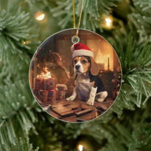 Décoration En Céramique Noël beagle, cadeau pour l'amoureux de la police B