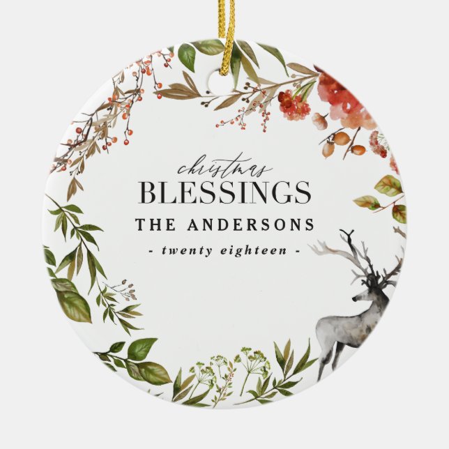 Décoration En Céramique Noël Bénédictions aquarelle feuillage Vacances (Devant)